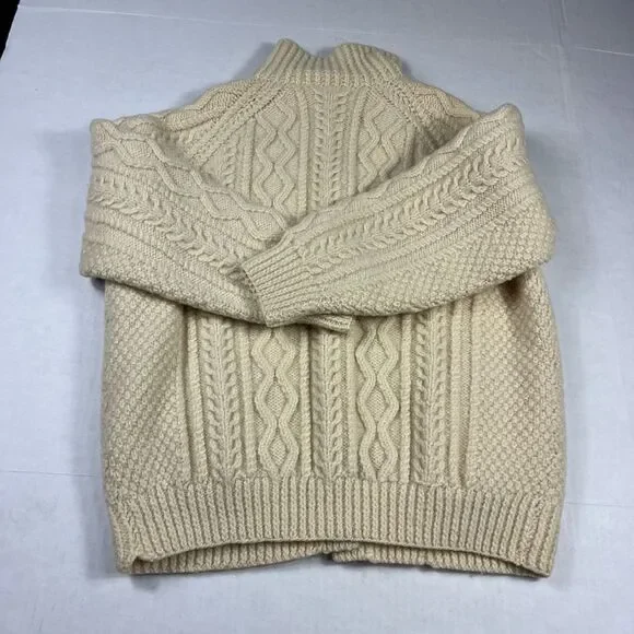 Blarney Woolen Mills Aran Cable Knit Cardigan Ivory Wool Cozy Warm Sweater S/M - Picture 8 of 10